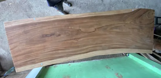 Natural Wood Table suar with Metal legs X-style, 314cm length, 107cm width, 83.5 cm height. Table top 7cm thickness 